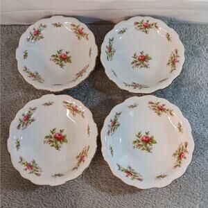 4 Johann Haviland Moss Rose 5 1/8" Fruit / Sauce / Dessert Bowls Gold Rim
